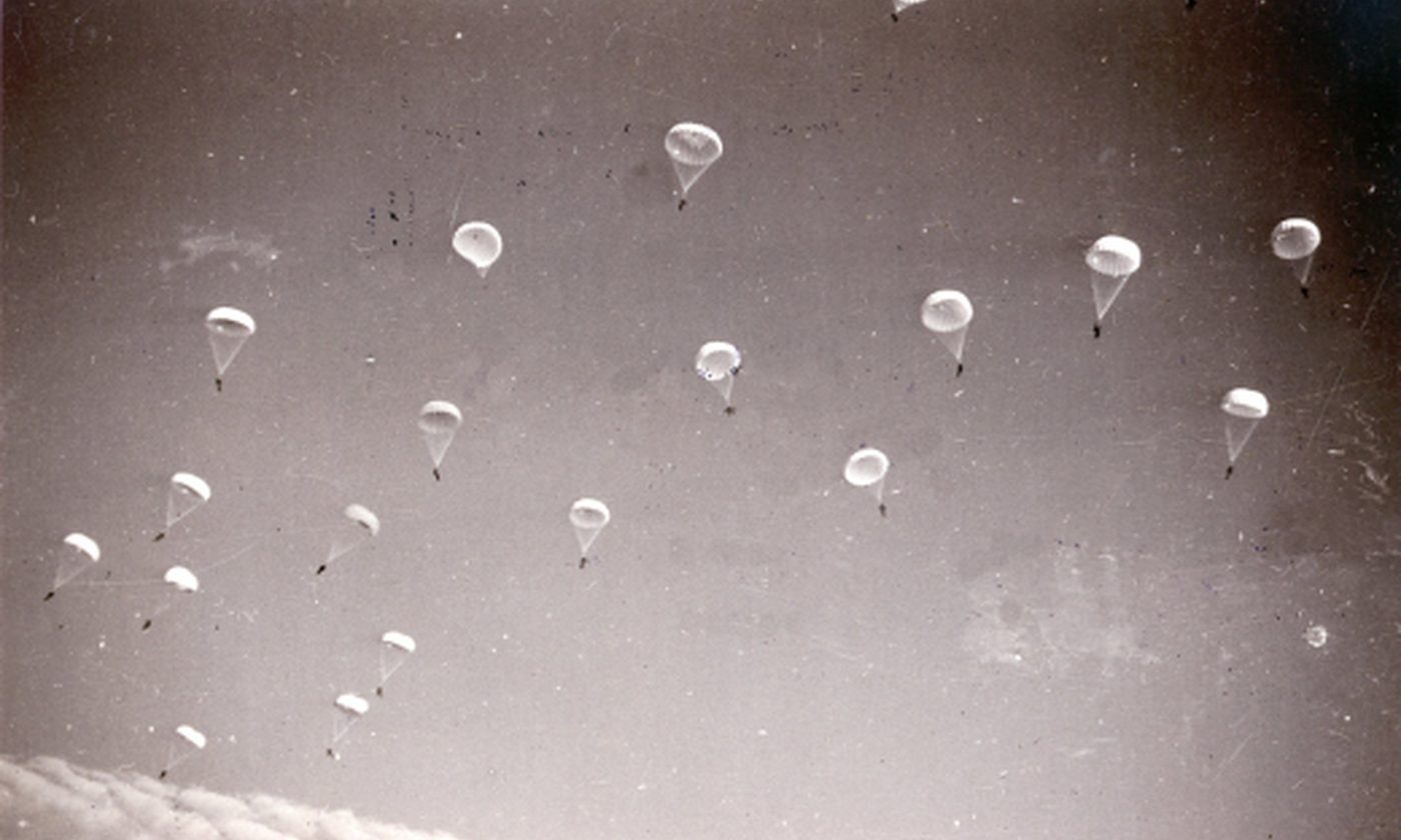 German paratroopers descending over the Netherlands, May 1940