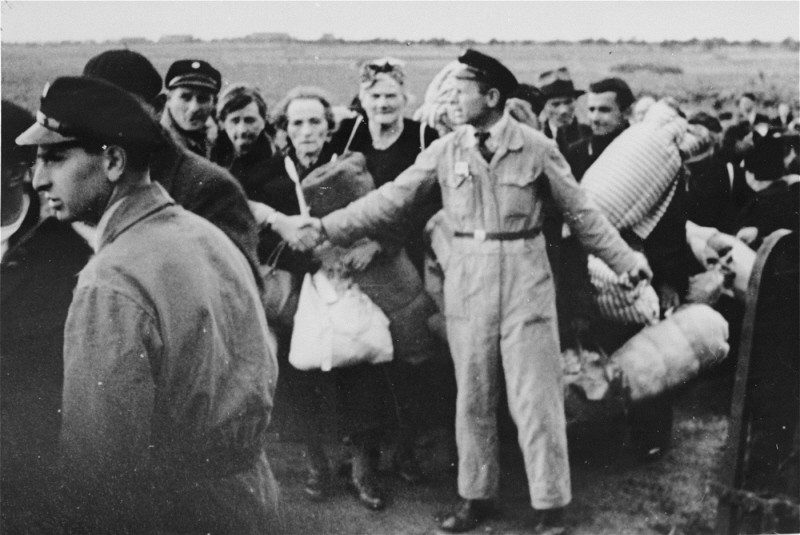 A transport arriving at Westerbork transit camp in the Netherlands, 1942