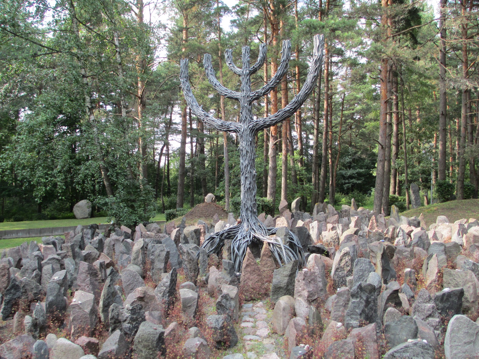 A stone memorial in a clearing in the Rumbula forest near Riga.