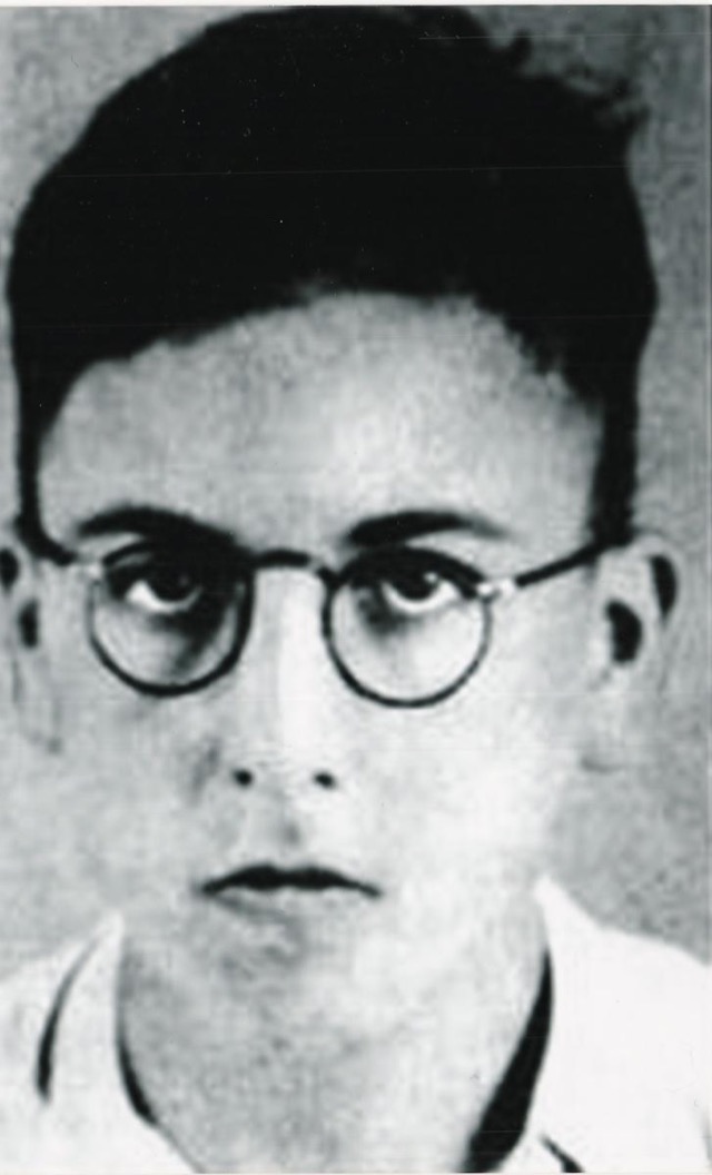 Moshe Flinker, the teenage diarist, wearing round glasses