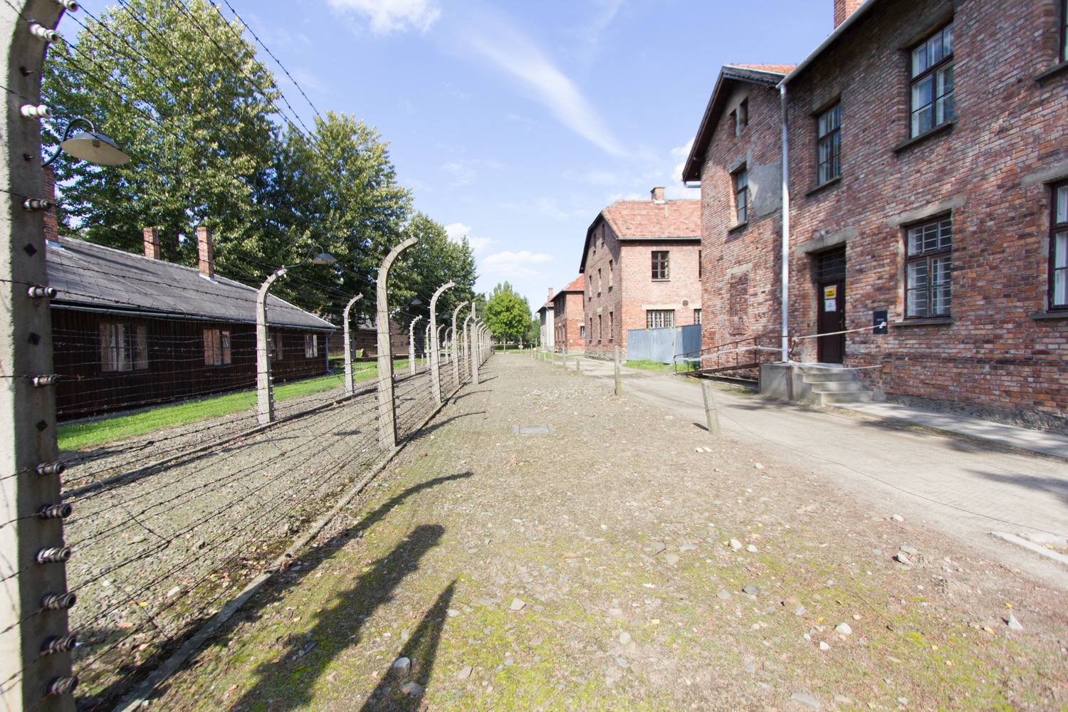 The electrified barbed-wire fence enclosing Auschwitz I