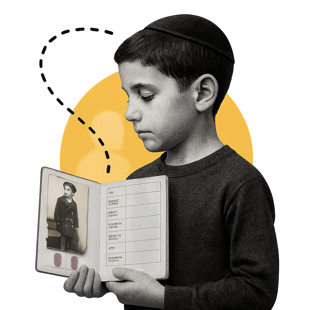 Student reading Holocaust victim passport