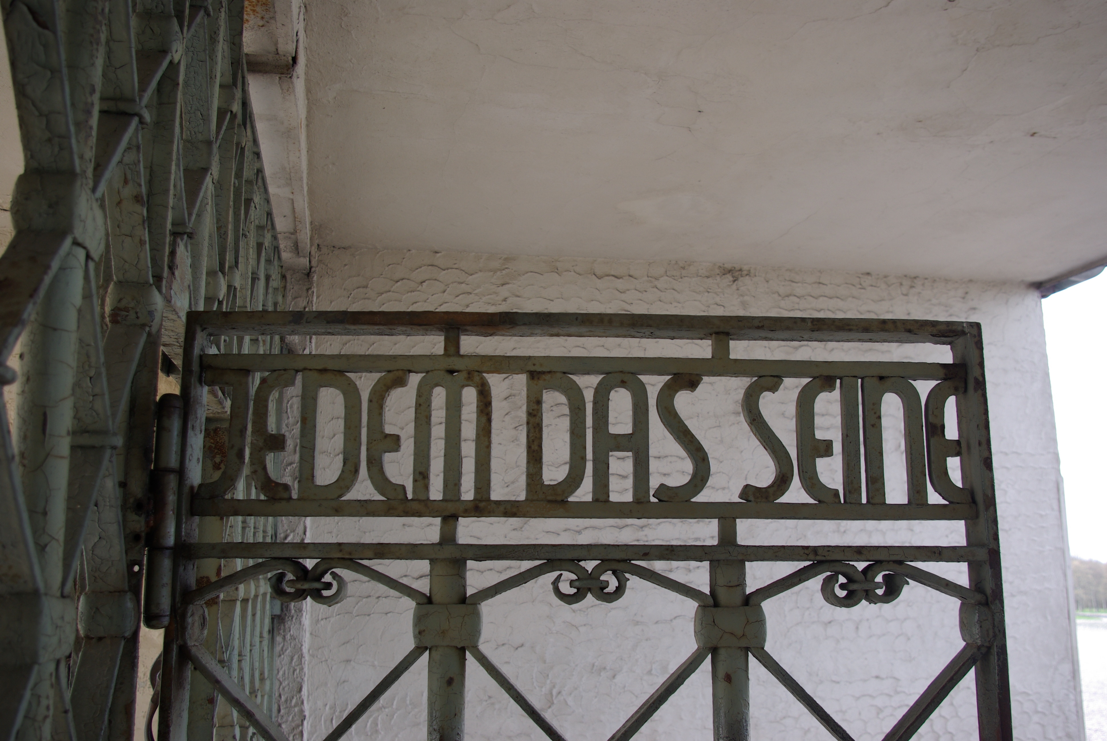 The main gate of Buchenwald concentration camp with its iron slogan Jedem das Seine.