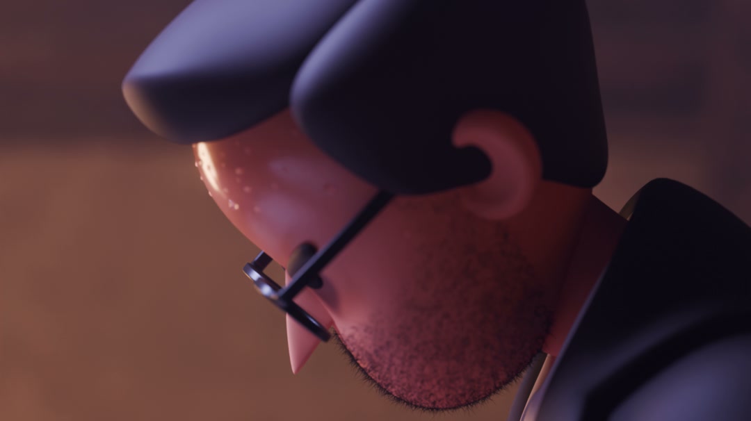 Profile of Kaminsky in beret, writing by lamplight