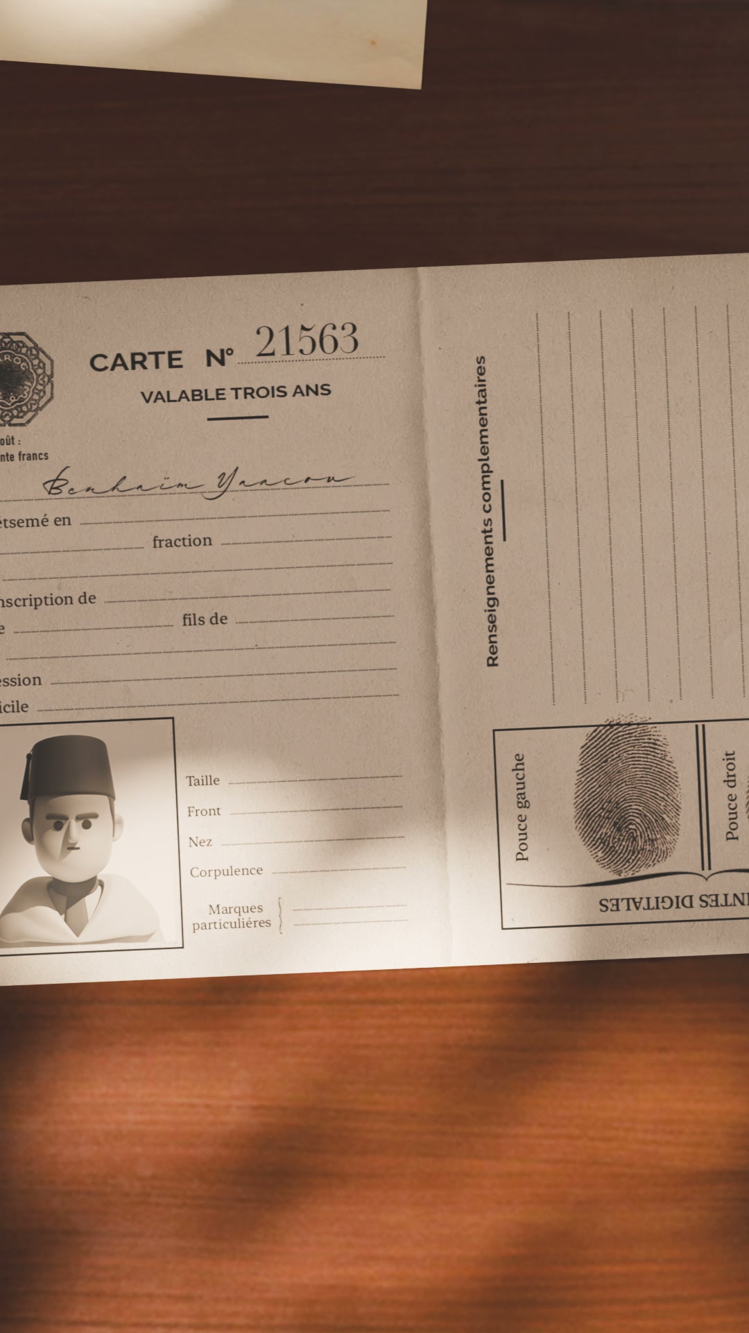 A yellow star never sewn, beside a Moroccan ID card with the Sultan's seal — from the microshort.